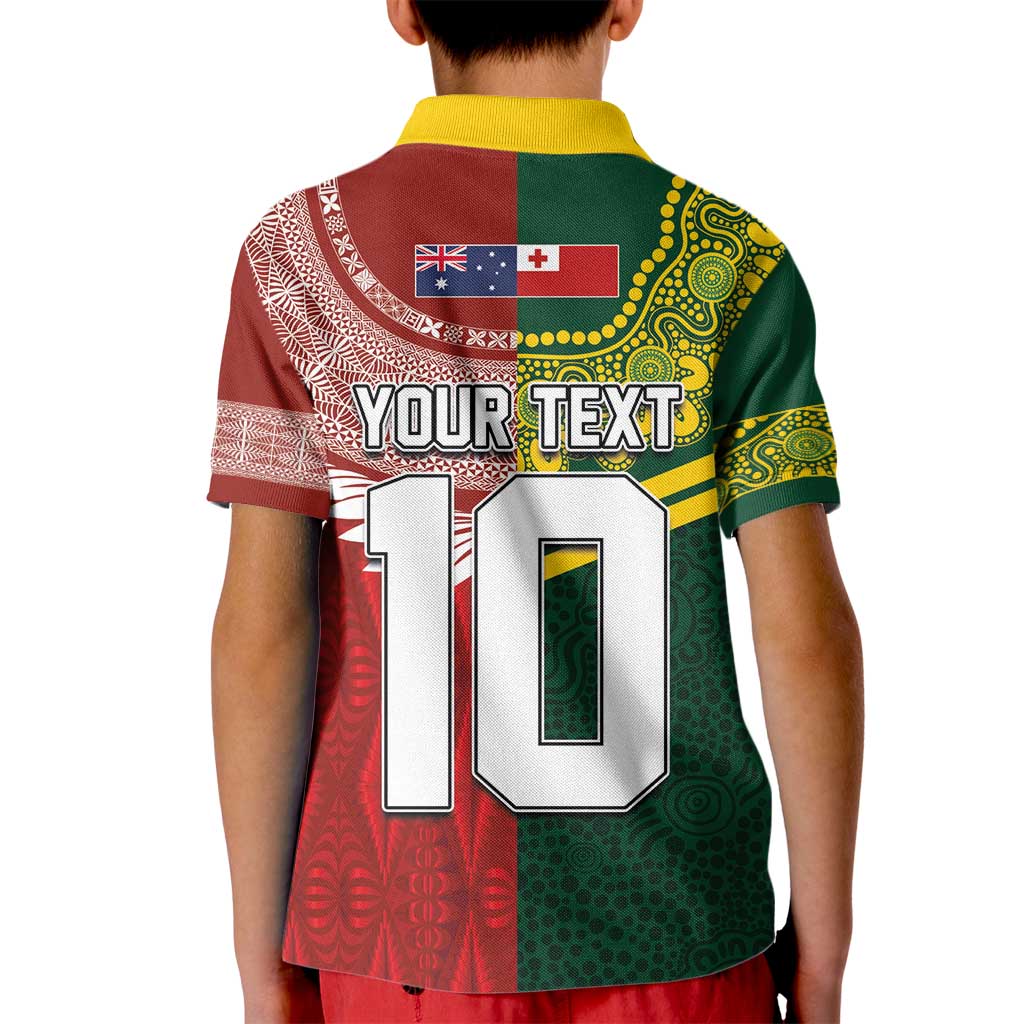 Mate Ma'a Tonga and Australia Kangaroo Kid Polo Shirt - Nation Seal Kupesi Ngatu Aboriginal Art LT03 - Polynesian Pride
