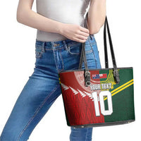 Custom Mate Ma'a Tonga and Australia Kangaroo Leather Tote Bag Nation Seal with Mascot Aboriginal and Tongan Kupesi Ngatu Art