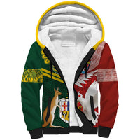 Custom Mate Ma'a Tonga and Australia Kangaroo Sherpa Hoodie Nation Seal with Mascot Aboriginal and Tongan Kupesi Ngatu Art LT03 Unisex Red - Polynesian Pride