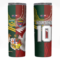 Custom Mate Ma'a Tonga and Australia Kangaroo Skinny Tumbler Nation Seal with Mascot Aboriginal and Tongan Kupesi Ngatu Art LT03 Red - Polynesian Pride