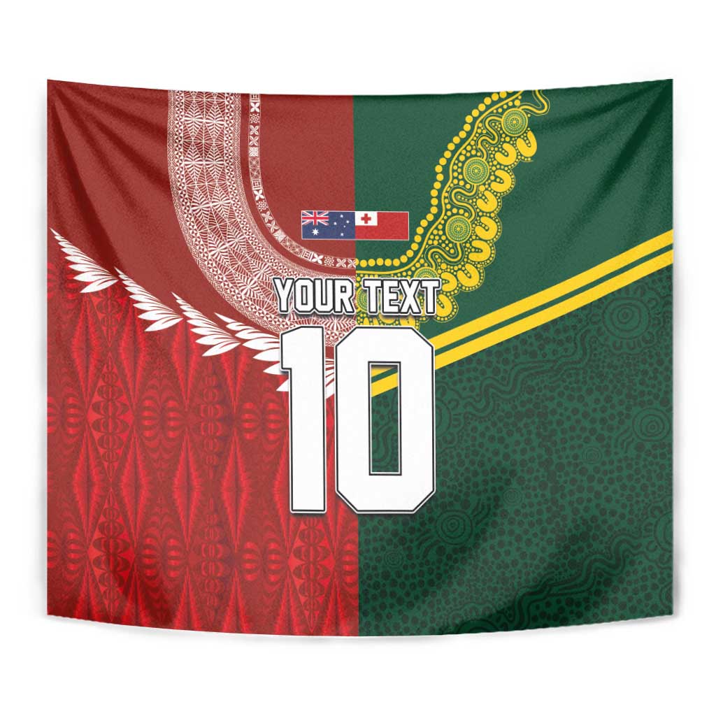 Custom Mate Ma'a Tonga and Australia Kangaroo Tapestry Nation Seal with Mascot Aboriginal and Tongan Kupesi Ngatu Art