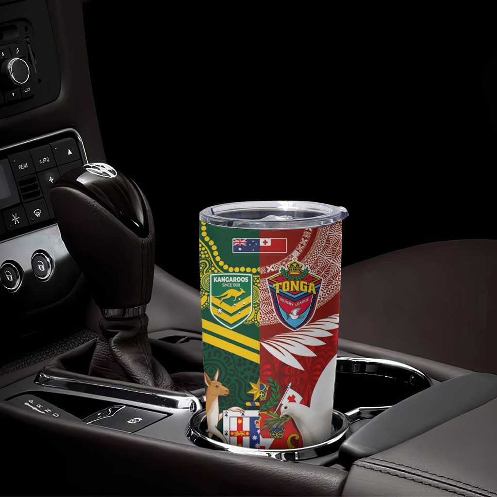 Custom Mate Ma'a Tonga and Australia Kangaroo Tumbler Cup Nation Seal with Mascot Aboriginal and Tongan Kupesi Ngatu Art