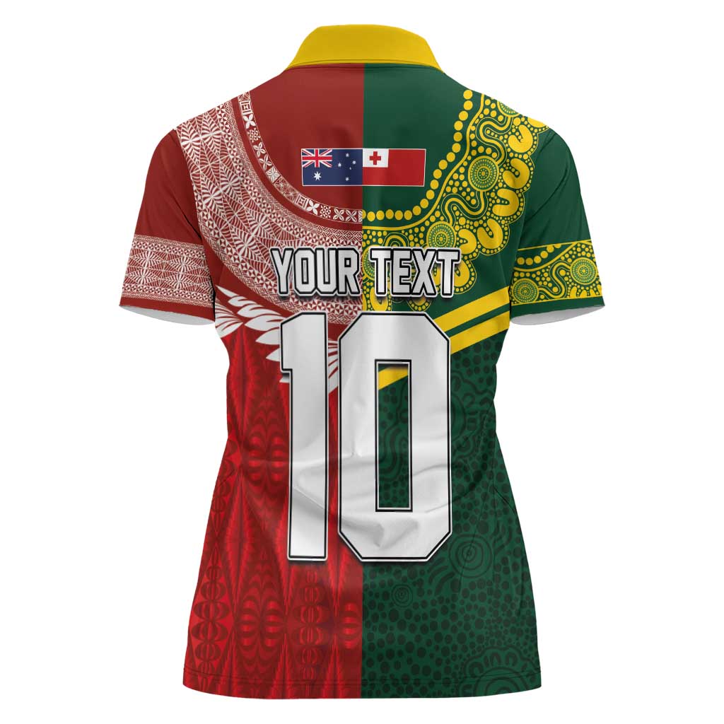 Mate Ma'a Tonga and Australia Kangaroo Women Polo Shirt - Nation Seal Kupesi Ngatu Aboriginal Art LT03 - Polynesian Pride