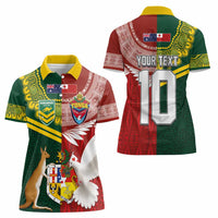Mate Ma'a Tonga and Australia Kangaroo Women Polo Shirt - Nation Seal Kupesi Ngatu Aboriginal Art LT03 - Polynesian Pride