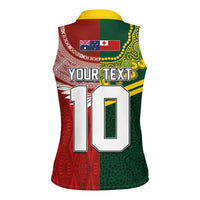 Custom Mate Ma'a Tonga and Australia Kangaroo Women Sleeveless Polo Shirt Nation Seal with Mascot Aboriginal and Tongan Kupesi Ngatu Art LT03 - Polynesian Pride