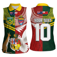 Custom Mate Ma'a Tonga and Australia Kangaroo Women Sleeveless Polo Shirt Nation Seal with Mascot Aboriginal and Tongan Kupesi Ngatu Art LT03 - Polynesian Pride