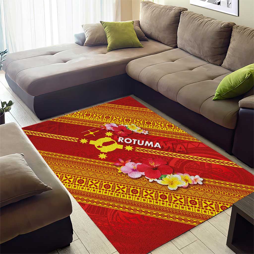Rotuma Island Area Rug Fijian Tapa with Polynesian Art and Hibiscus