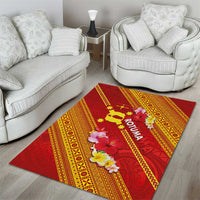 Rotuma Island Area Rug Fijian Tapa with Polynesian Art and Hibiscus