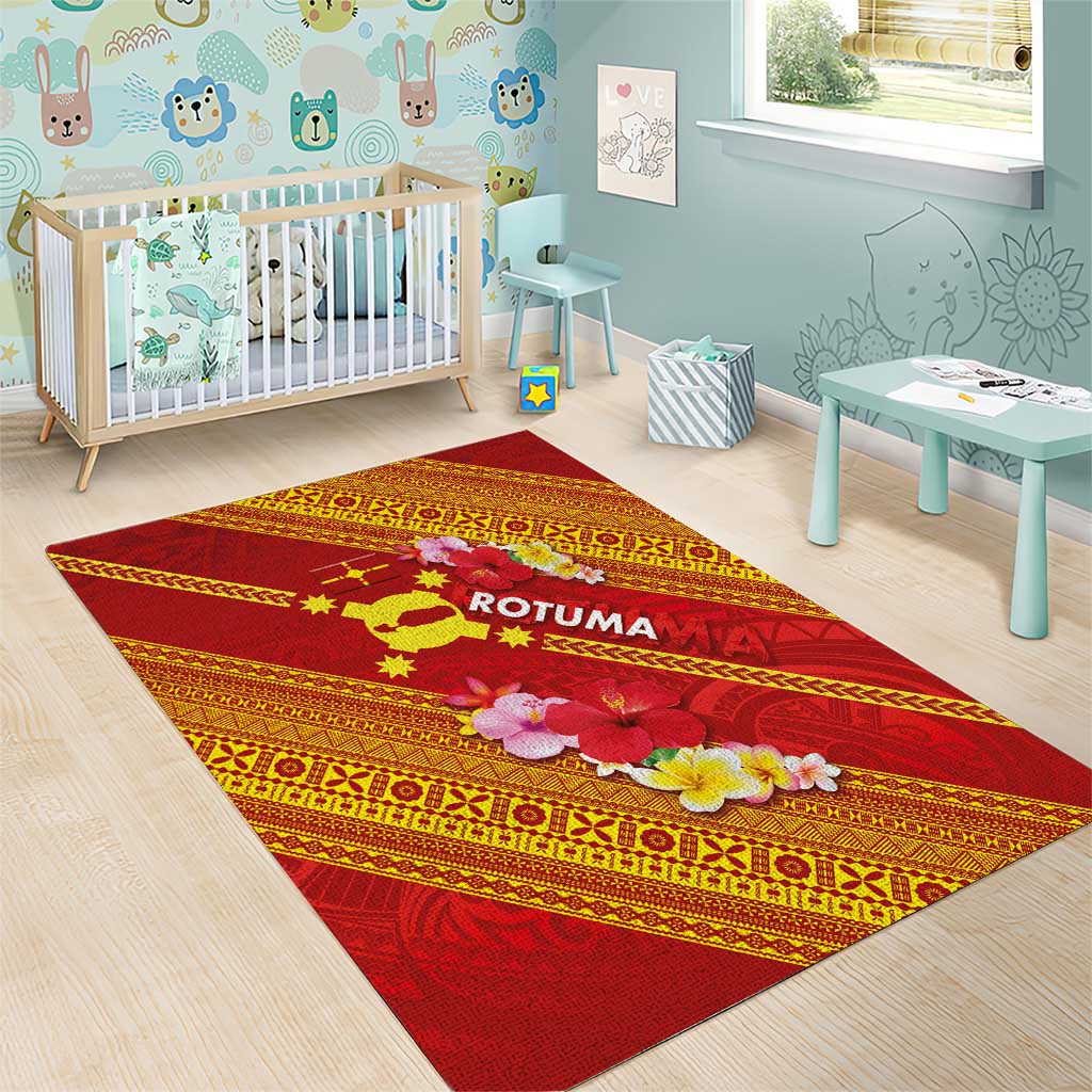 Rotuma Island Area Rug Fijian Tapa with Polynesian Art and Hibiscus