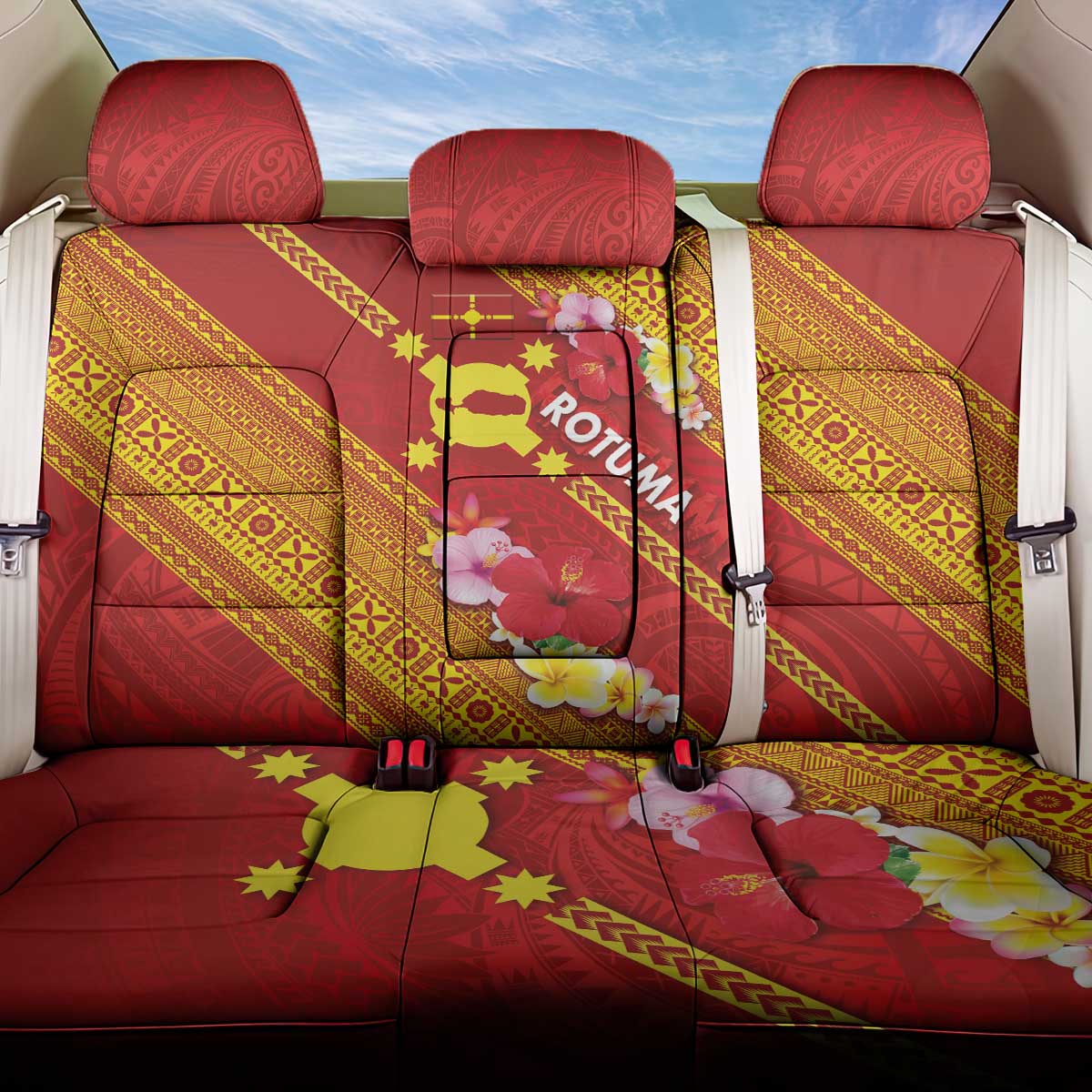 Rotuma Island Back Car Seat Cover Fijian Tapa with Polynesian Art and Hibiscus