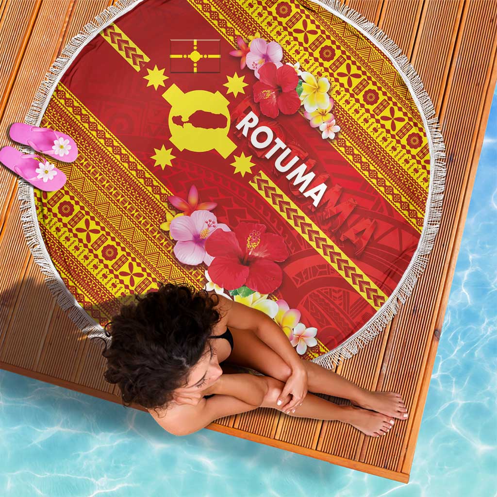 Rotuma Island Beach Blanket Fijian Tapa with Polynesian Art and Hibiscus