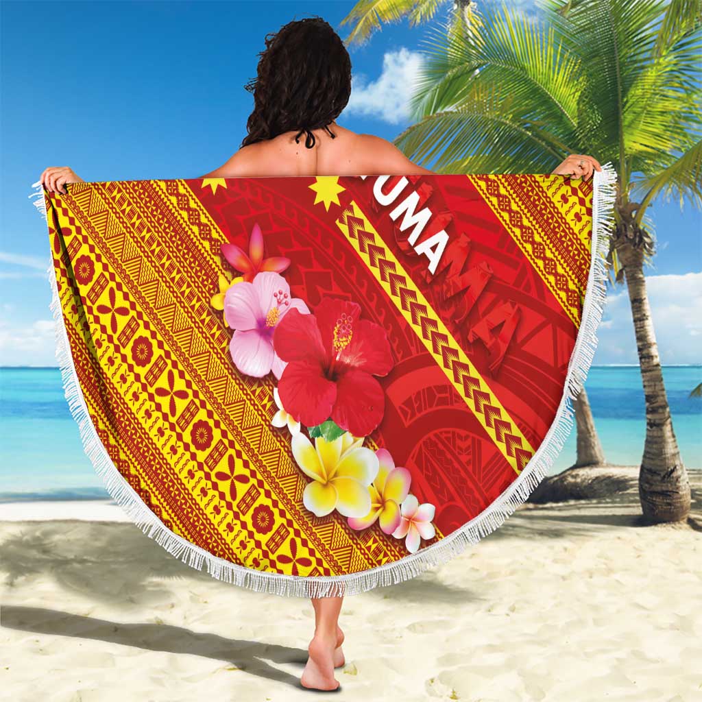 Rotuma Island Beach Blanket Fijian Tapa with Polynesian Art and Hibiscus