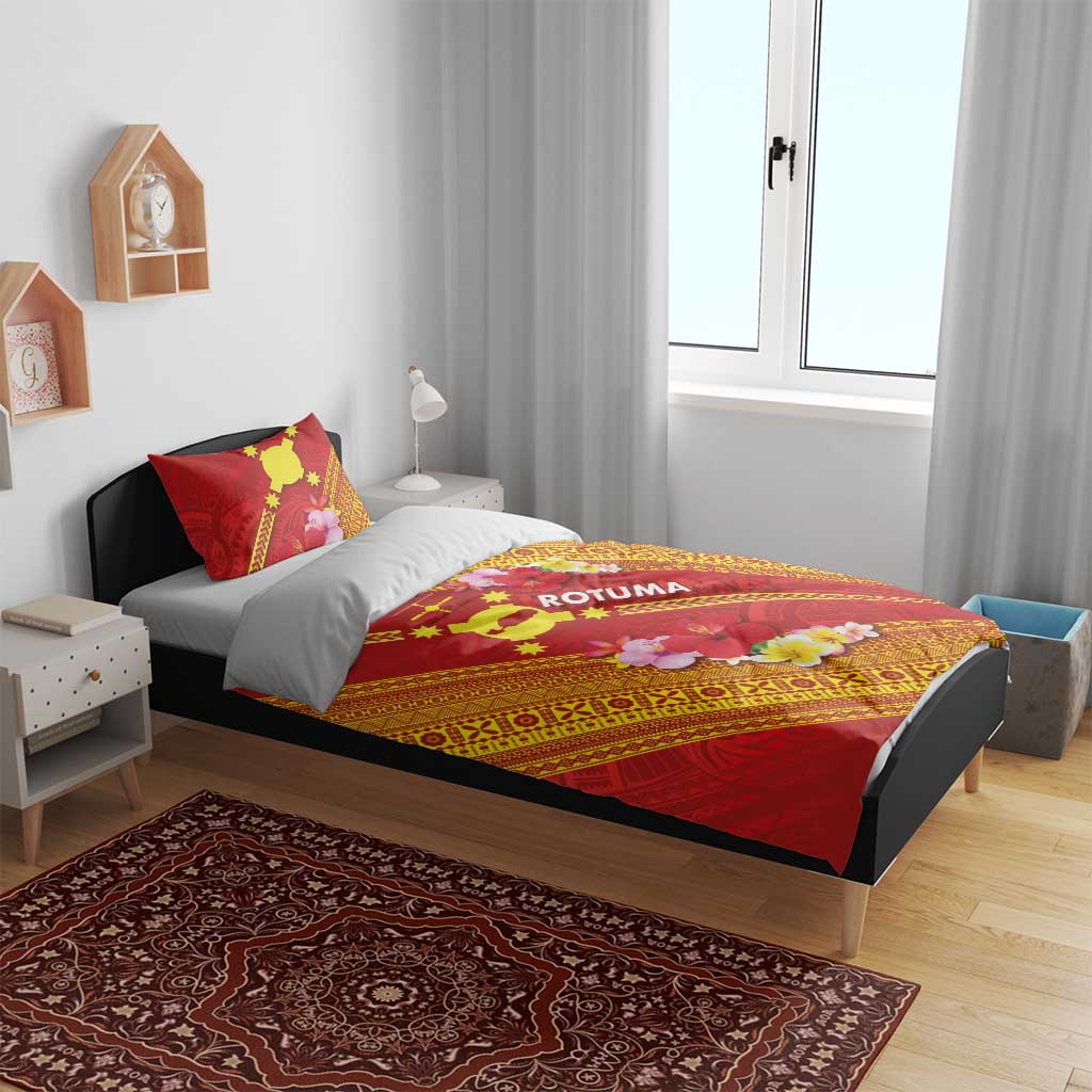 Rotuma Island Bedding Set Fijian Tapa with Polynesian Art and Hibiscus