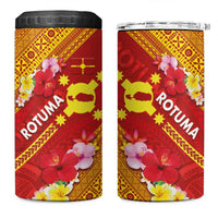 Rotuma Island 4 in 1 Can Cooler Tumbler Fijian Tapa with Polynesian Art and Hibiscus
