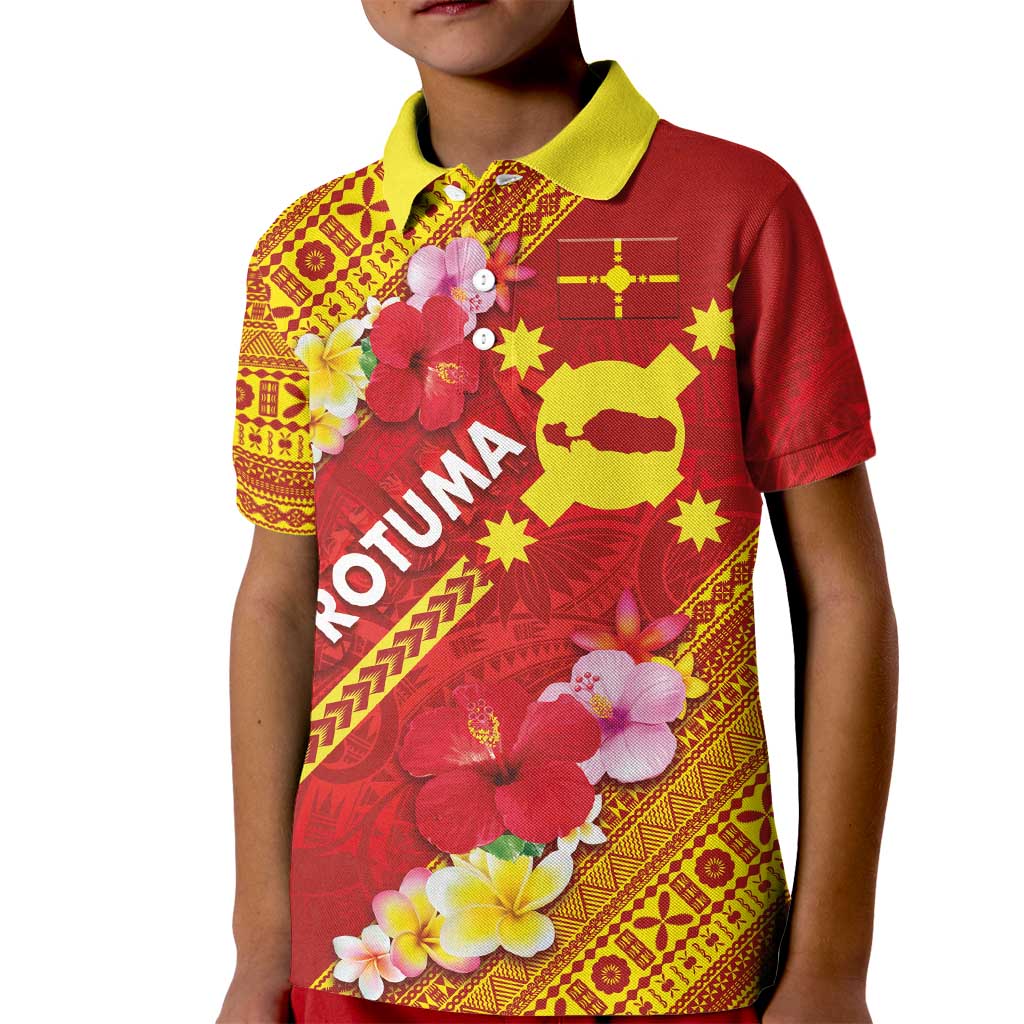 Rotuma Island Kid Polo Shirt Fijian Tapa with Polynesian Art and Hibiscus