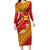 Rotuma Island Long Sleeve Bodycon Dress Fijian Tapa with Polynesian Art and Hibiscus