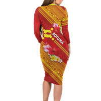 Rotuma Island Long Sleeve Bodycon Dress Fijian Tapa with Polynesian Art and Hibiscus LT03 - Polynesian Pride