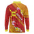 Rotuma Island Long Sleeve Polo Shirt Fijian Tapa with Polynesian Art and Hibiscus