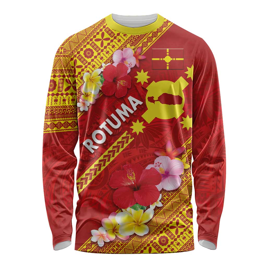 Rotuma Island Long Sleeve Shirt Fijian Tapa with Polynesian Art and Hibiscus