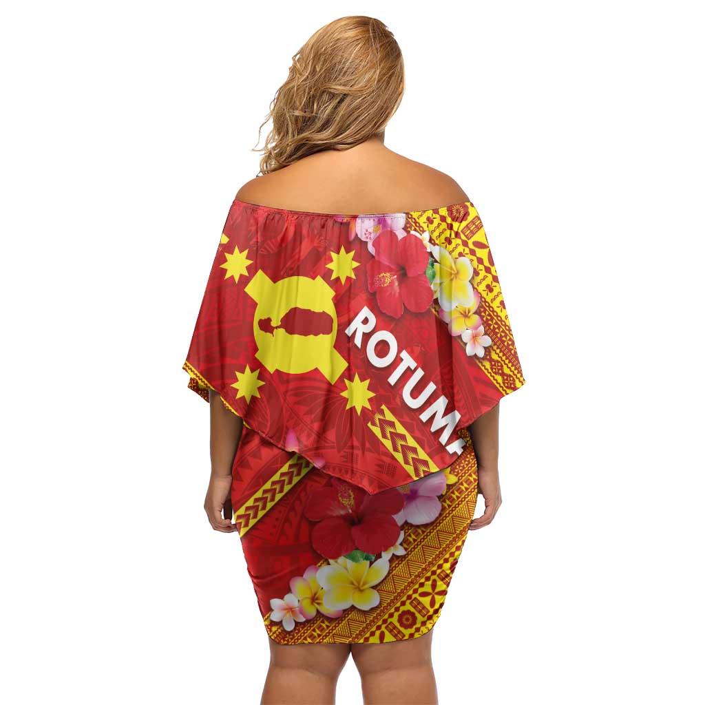 Rotuma Island Off Shoulder Short Dress Fijian Tapa with Polynesian Art and Hibiscus