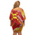 Rotuma Island Off Shoulder Short Dress Fijian Tapa with Polynesian Art and Hibiscus