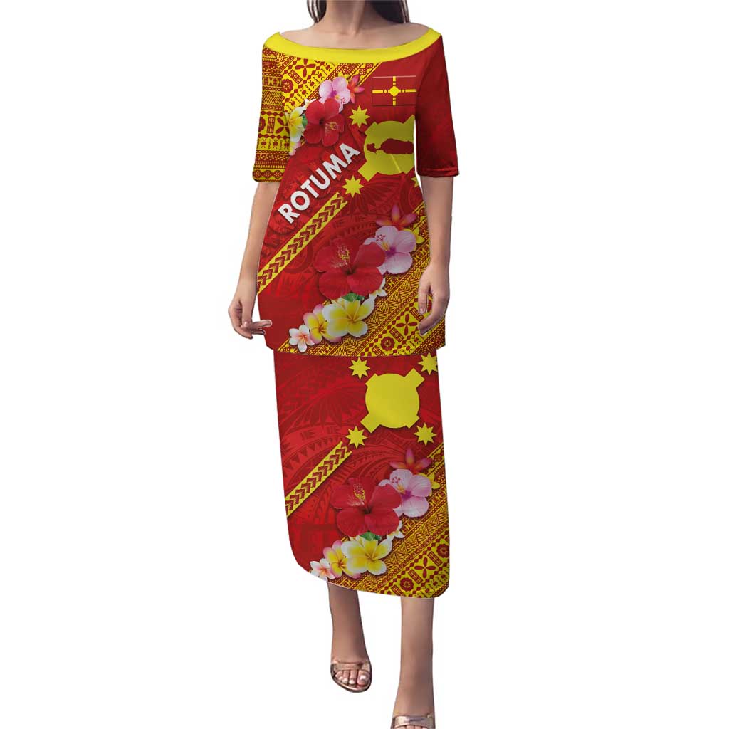 Rotuma Island Puletasi Fijian Tapa with Polynesian Art and Hibiscus LT03 Long Dress Red - Polynesian Pride
