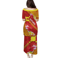 Rotuma Island Puletasi Fijian Tapa with Polynesian Art and Hibiscus LT03 - Polynesian Pride