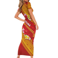 Rotuma Island Short Sleeve Bodycon Dress Fijian Tapa with Polynesian Art and Hibiscus LT03 - Polynesian Pride
