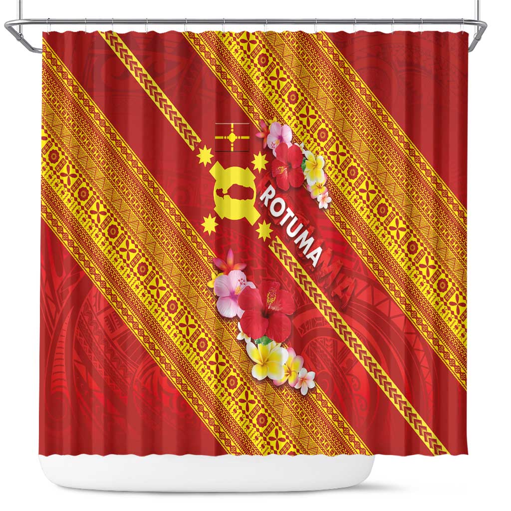 Rotuma Island Shower Curtain Fijian Tapa with Polynesian Art and Hibiscus