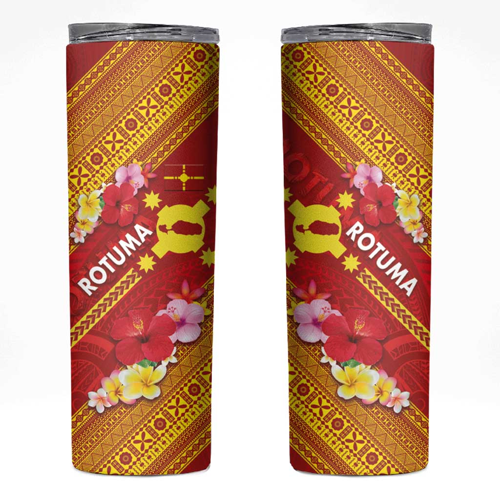Rotuma Island Skinny Tumbler Fijian Tapa with Polynesian Art and Hibiscus LT03 Red - Polynesian Pride