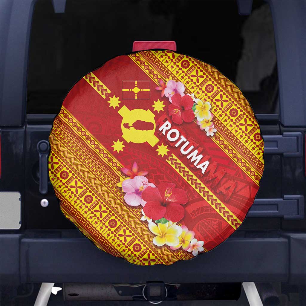 Rotuma Island Spare Tire Cover Fijian Tapa with Polynesian Art and Hibiscus