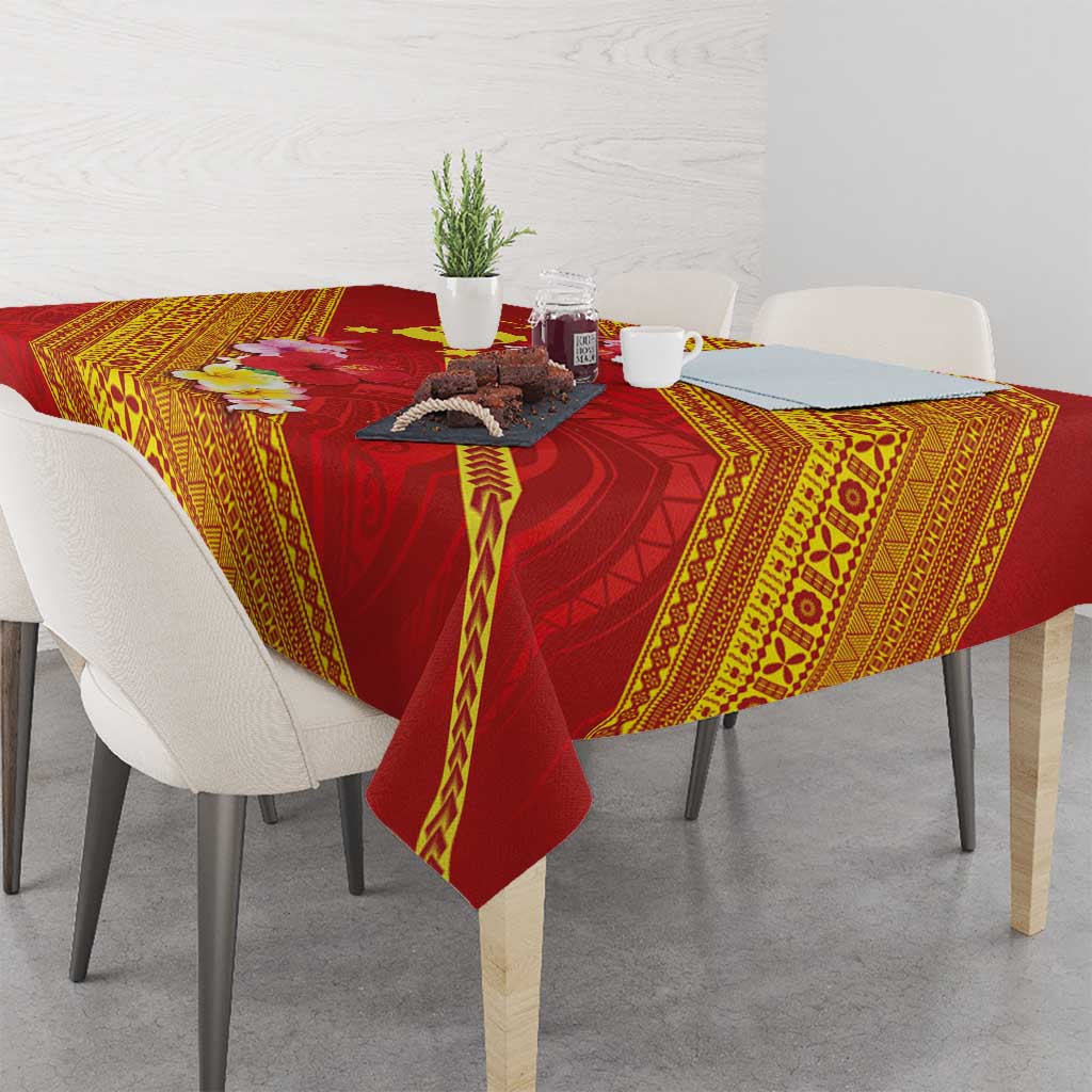 Rotuma Island Tablecloth Fijian Tapa with Polynesian Art and Hibiscus