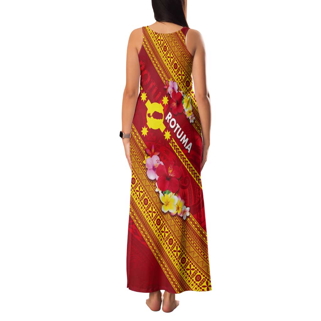 Rotuma Island Tank Maxi Dress Fijian Tapa with Polynesian Art and Hibiscus