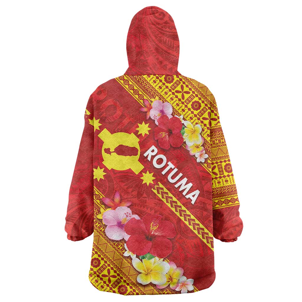 Rotuma Island Wearable Blanket Hoodie Fijian Tapa with Polynesian Art and Hibiscus