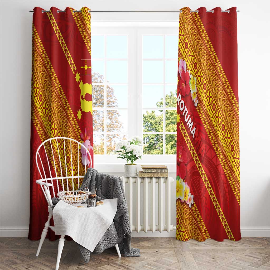 Rotuma Island Window Curtain Fijian Tapa with Polynesian Art and Hibiscus