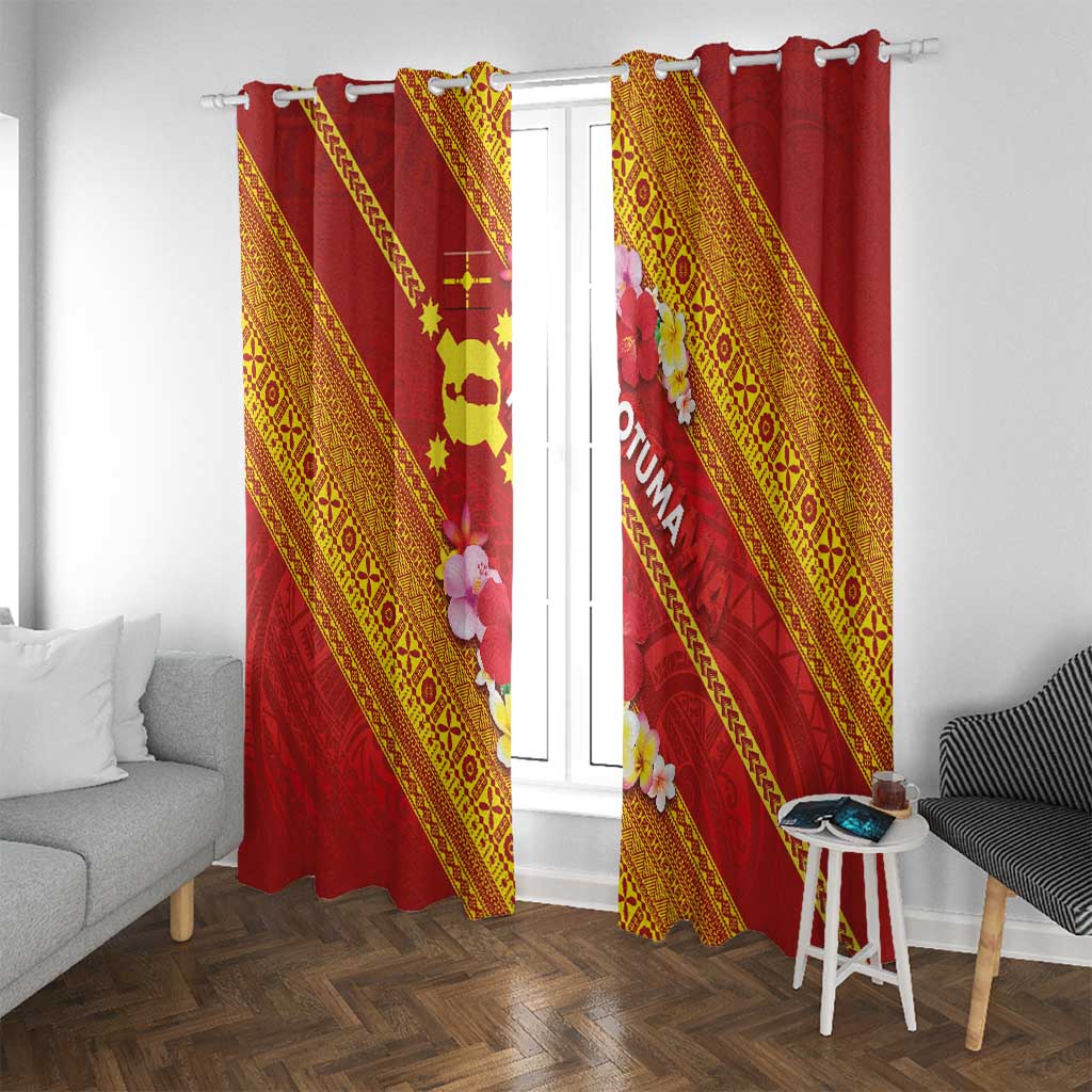 Rotuma Island Window Curtain Fijian Tapa with Polynesian Art and Hibiscus