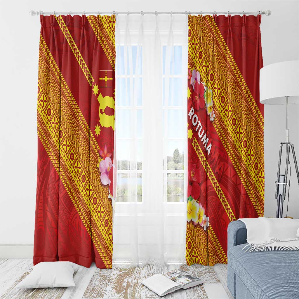 Rotuma Island Window Curtain Fijian Tapa with Polynesian Art and Hibiscus