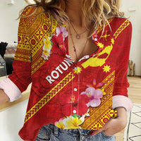 Rotuma Island Women Casual Shirt Fijian Tapa with Polynesian Art and Hibiscus LT03 Female Red - Polynesian Pride
