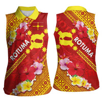 Rotuma Island Women Sleeveless Polo Shirt Fijian Tapa with Polynesian Art and Hibiscus LT03 - Polynesian Pride
