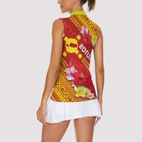 Rotuma Island Women Sleeveless Polo Shirt Fijian Tapa with Polynesian Art and Hibiscus LT03 - Polynesian Pride