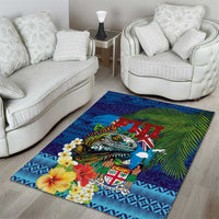 Fiji Iguana-Coat of Arms Area Rug with Hibiscus and Plumeria Palm Tree Tapa Art