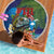 Fiji Iguana-Coat of Arms Beach Blanket with Hibiscus and Plumeria Palm Tree Tapa Art