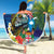 Fiji Iguana-Coat of Arms Beach Blanket with Hibiscus and Plumeria Palm Tree Tapa Art