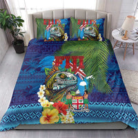 Fiji Iguana-Coat of Arms Bedding Set with Hibiscus and Plumeria Palm Tree Tapa Art