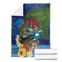 Fiji Iguana-Coat of Arms Blanket with Hibiscus and Plumeria Palm Tree Tapa Art