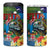 Fiji Iguana-Coat of Arms 4 in 1 Can Cooler Tumbler with Hibiscus and Plumeria Palm Tree Tapa Art