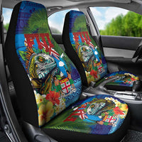 Fiji Iguana-Coat of Arms Car Seat Cover with Hibiscus and Plumeria Palm Tree Tapa Art