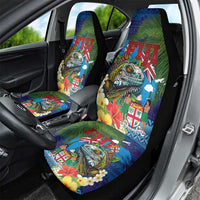 Fiji Iguana-Coat of Arms Car Seat Cover with Hibiscus and Plumeria Palm Tree Tapa Art