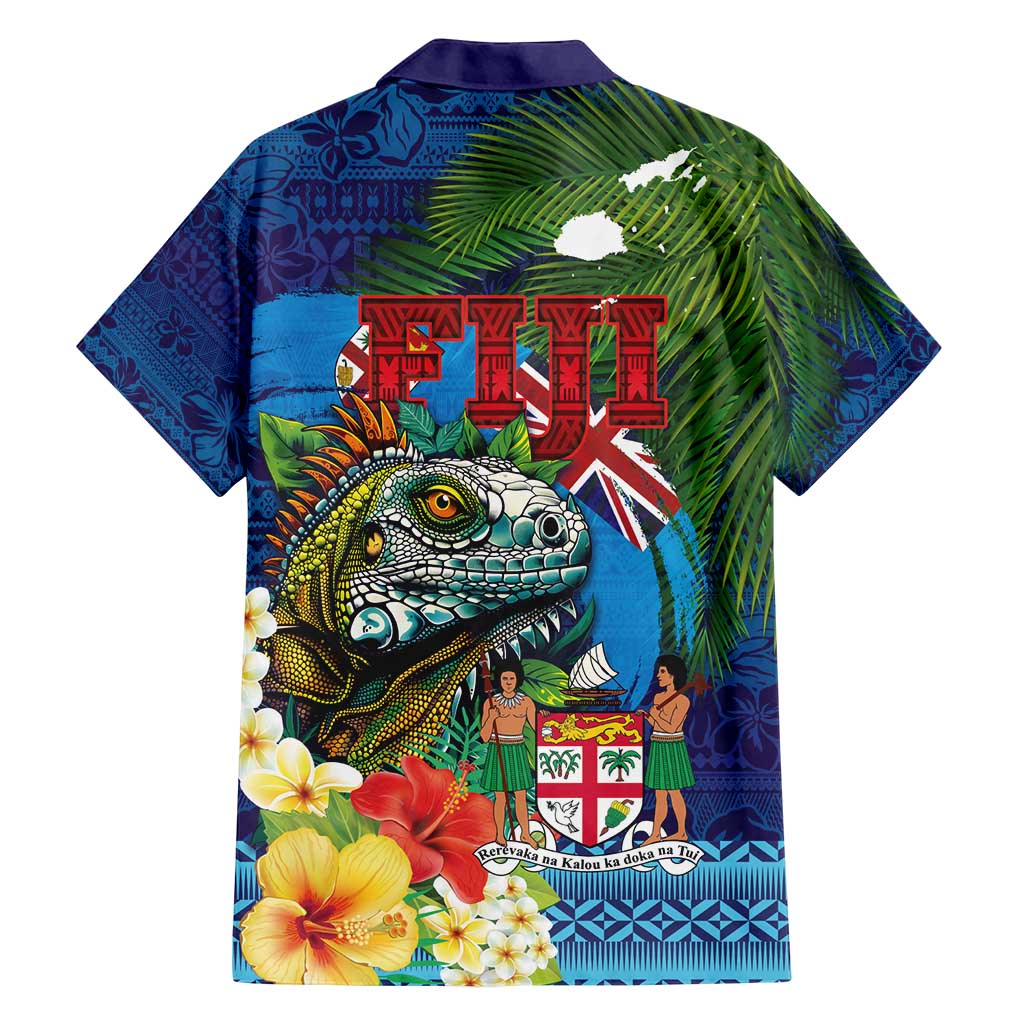 Fiji Iguana-Coat of Arms Family Matching Puletasi and Hawaiian Shirt with Hibiscus and Plumeria Palm Tree Tapa Art