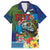 Fiji Iguana-Coat of Arms Hawaiian Shirt with Hibiscus and Plumeria Palm Tree Tapa Art